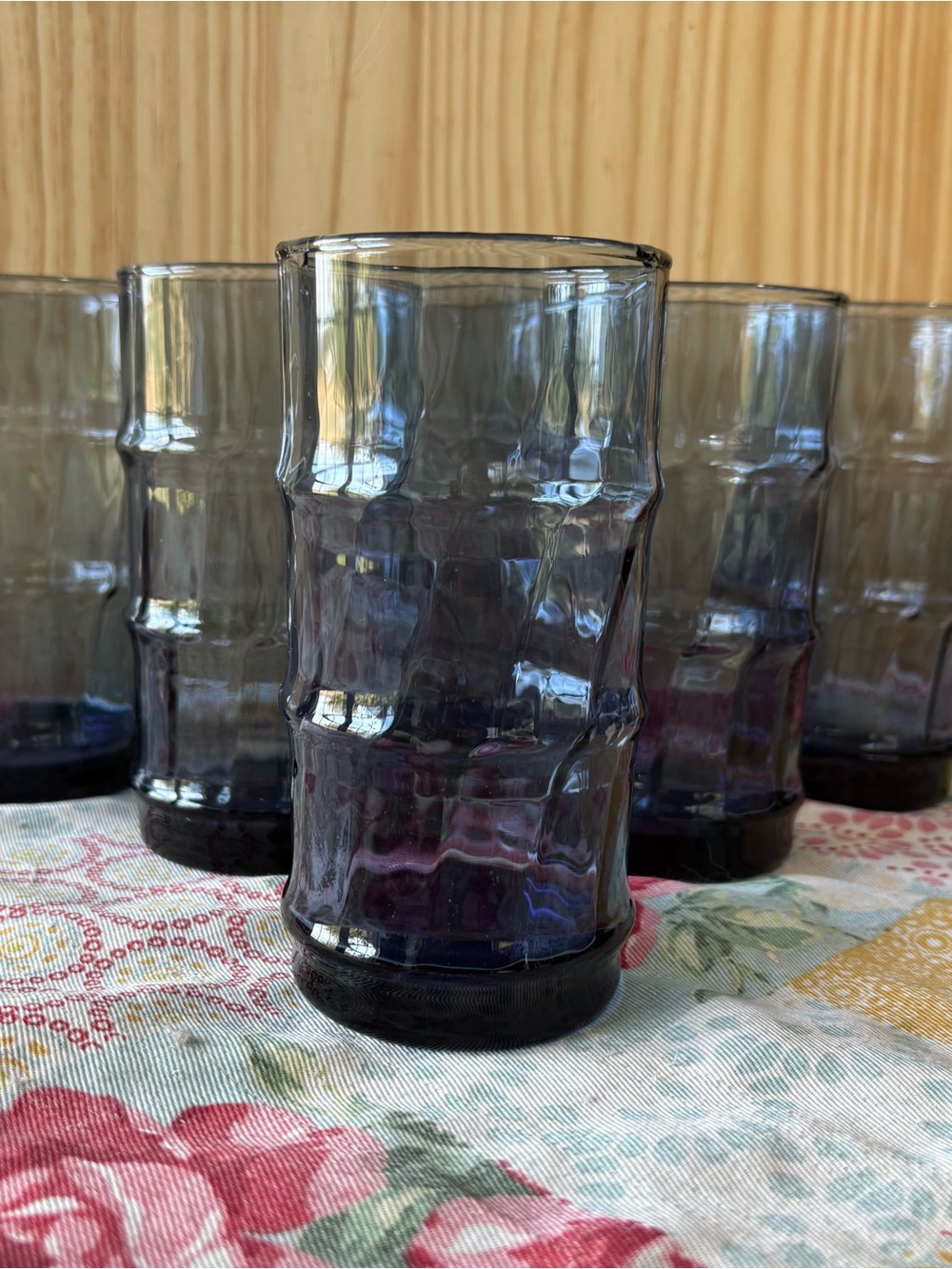 Libbey Smoky Blue Rippled Glass Tumbler Set